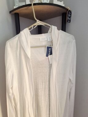 Sigrid Olsen Lightweight White Hooded Open Cardigan
